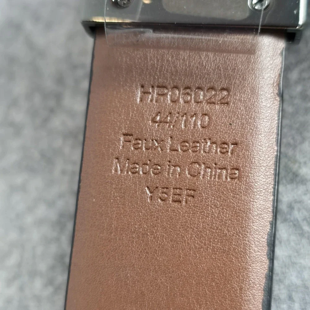 Perry Ellis Belt Mens 44 Black Brown Reversible Faux Leather Dress Buckle
